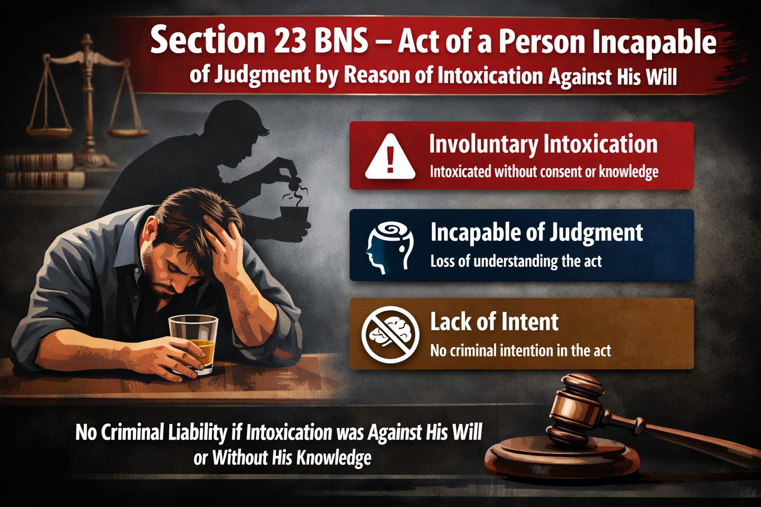Section 23 BNS – Act of a Person Incapable of Judgment by Reason of Intoxication Against His Will